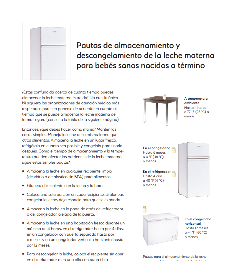 Breast Milk Storage & Thawing Guidelines (Spanish version) Preview